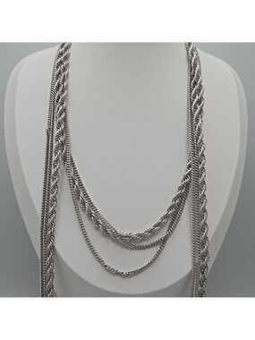 Monet Long Necklace Three Strand Silver Vintage Twisted Rope Cuban 55''